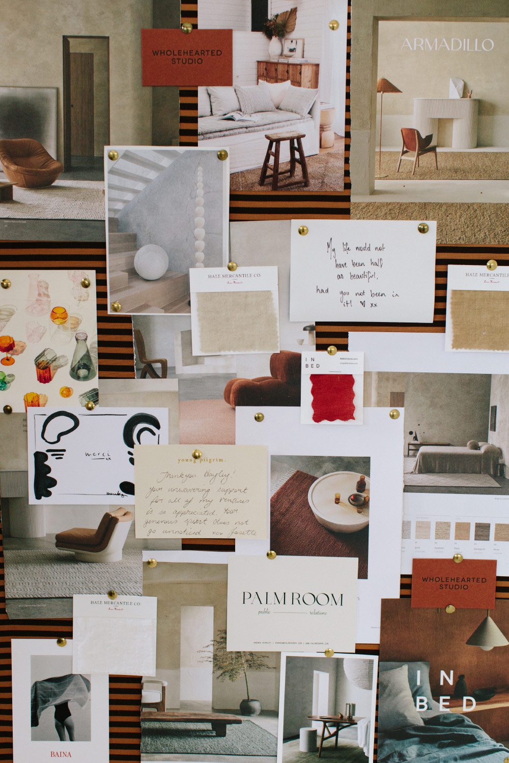 Mood board of images in burgundy, brown, and butter yellow.